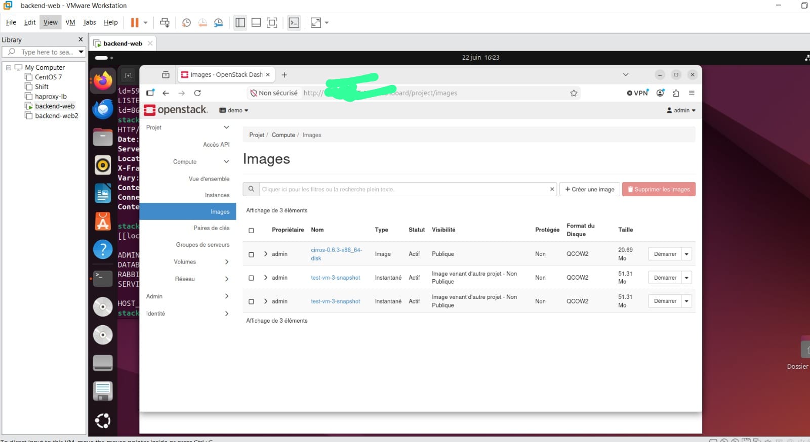 Tableau de bord OpenStack Horizon en lab